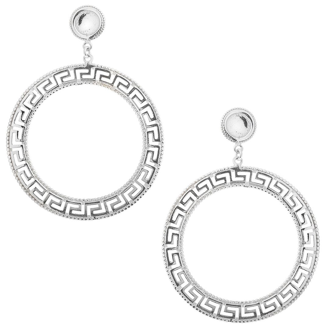 MeanderGreek Key Earrings Sterling Silver Large Hoop Dangling Post